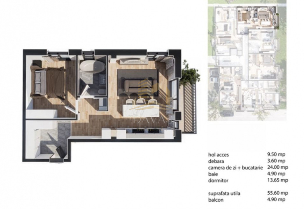 Apartament în bloc Nou de 2 camere - Parcare | Baciu 