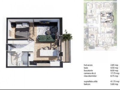 Apartament cu o camera  în bloc nou | Parcare - Baciu 