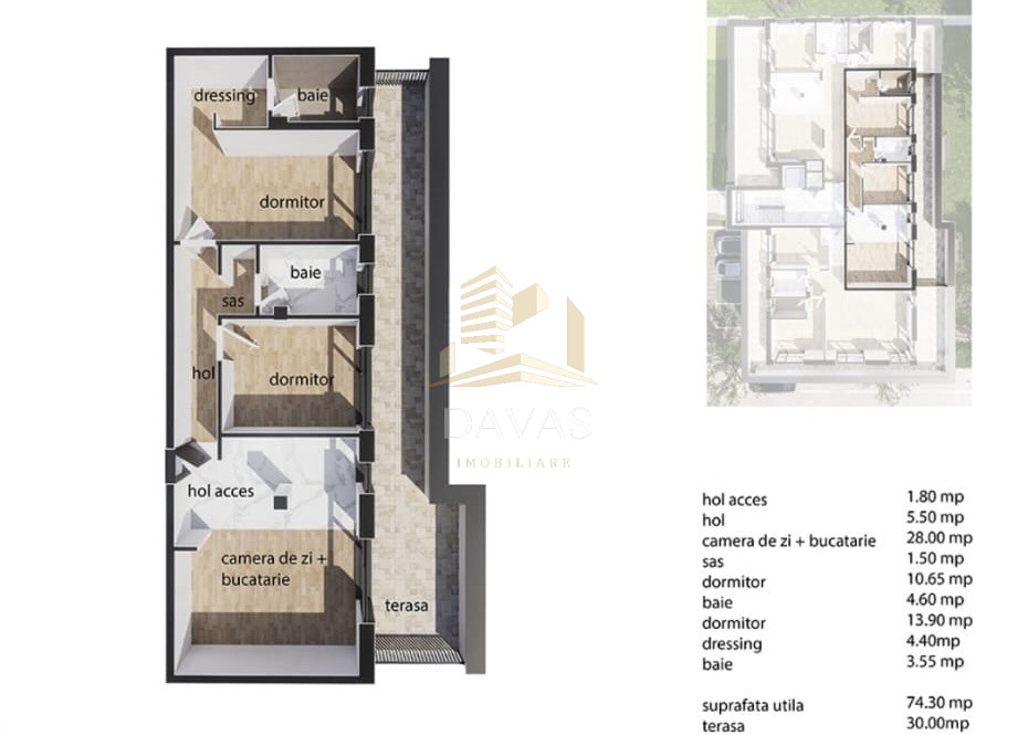 Penthouse de 3 camere semidecomandat - Parcare | Baciu 