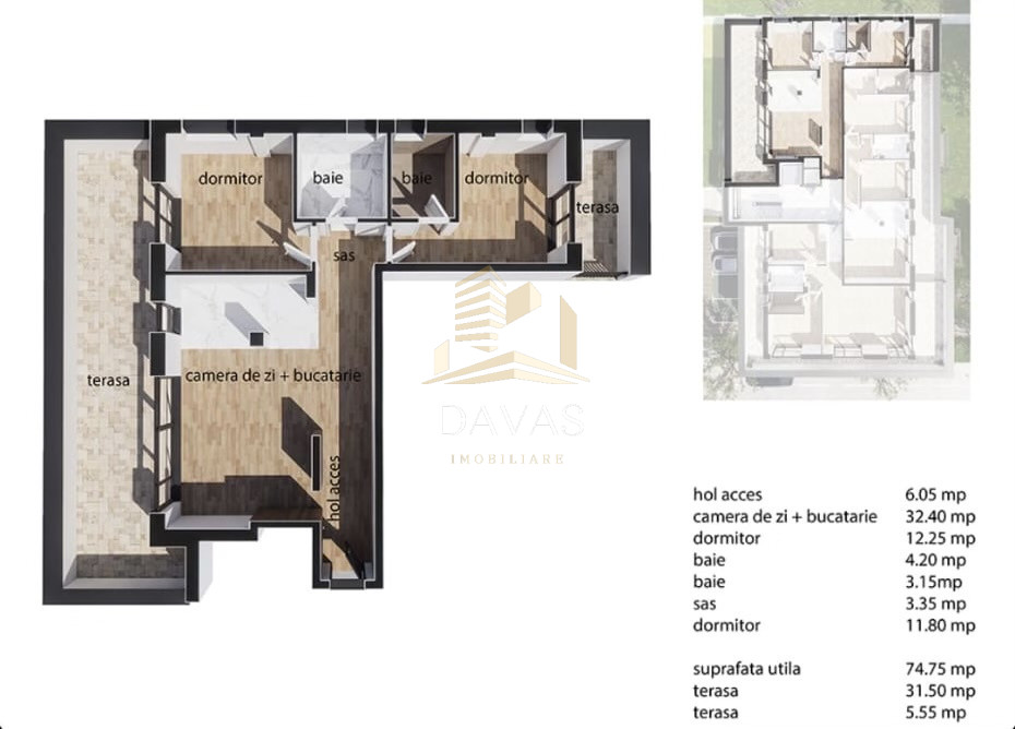 Penthouse de 3 camere semidecomandat - Parcare | Baciu 