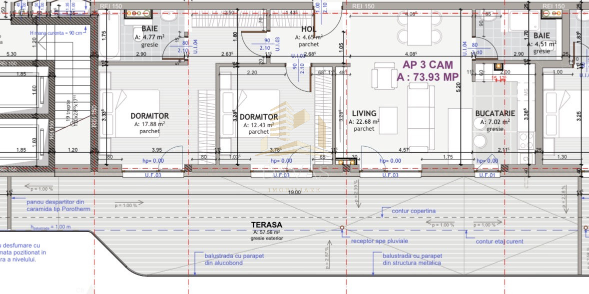 Penthouse de 3 camere semidecomandat | Florești 