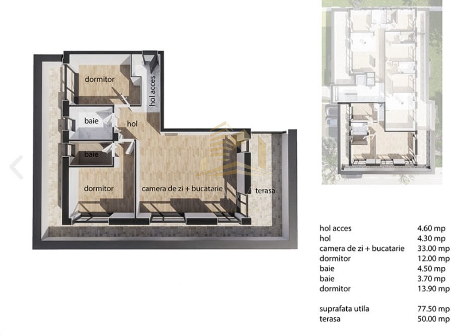 Penthouse de 3 camere semidecomandat - Parcare | Baciu 