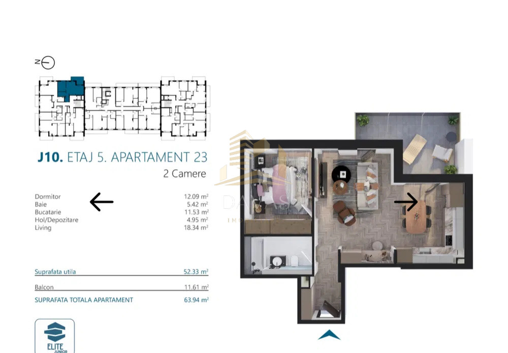Apartament semifinisat 2 camere semidecomandat | Elite City | Iris